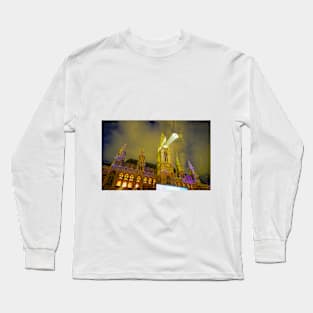 Gothic effect, double image and zoom blur effect creating erie impressionist image of towm hall or Rathaus in Vienna., Austria. Long Sleeve T-Shirt